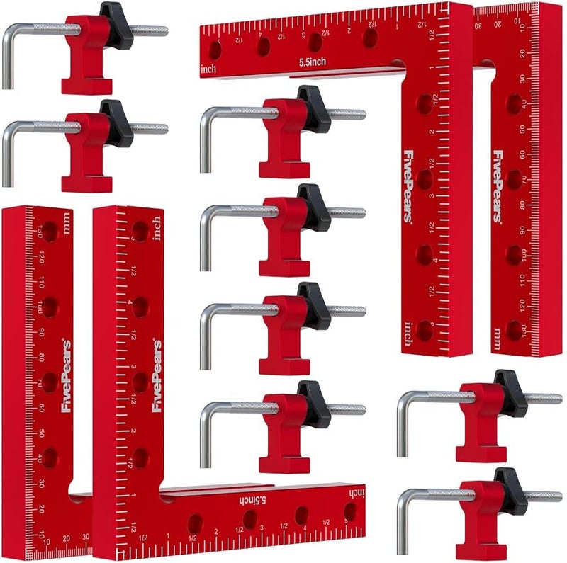 FIVEPEARS 4 Pack 90 degree positioning square clamps set for woodworking, 5.5" x 5.5"(14 x 14cm) aluminum precision right angle corner clamp for square picture frame tool box cabinet drawer and wood - Image 1